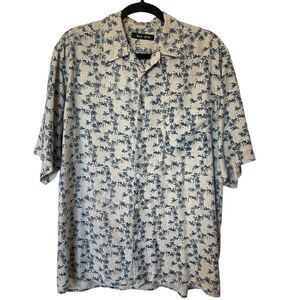 Silk Icon Button Up Shirt Mens‎ Medium 100% Silk Tropical Palm Trees Lightweight